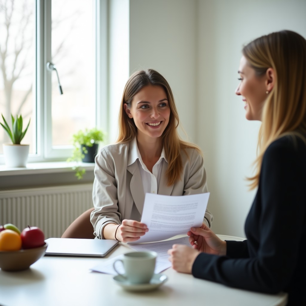 A nutrition practitioner reading a referral letter between clients