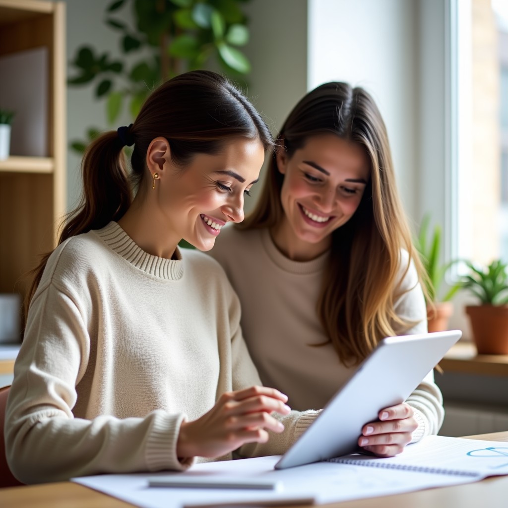 A nutrition practitioner and a client looking at a plan together on a tablet