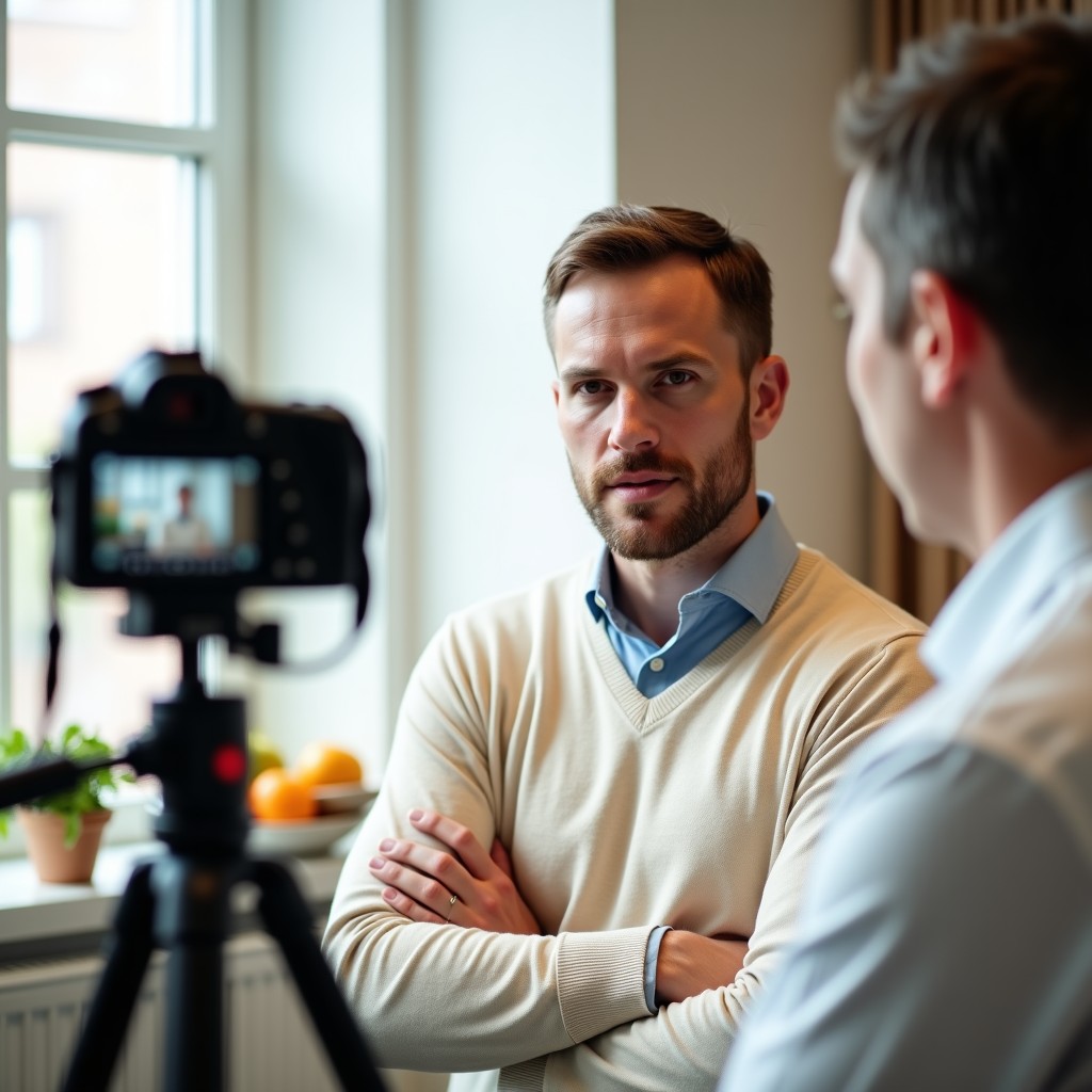 A nutrition practitioner recording a short lesson to camera in their practice