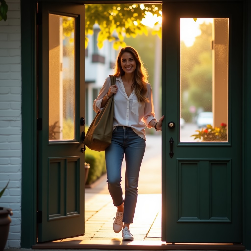 A practitioner leaving the practice in the late afternoon sun