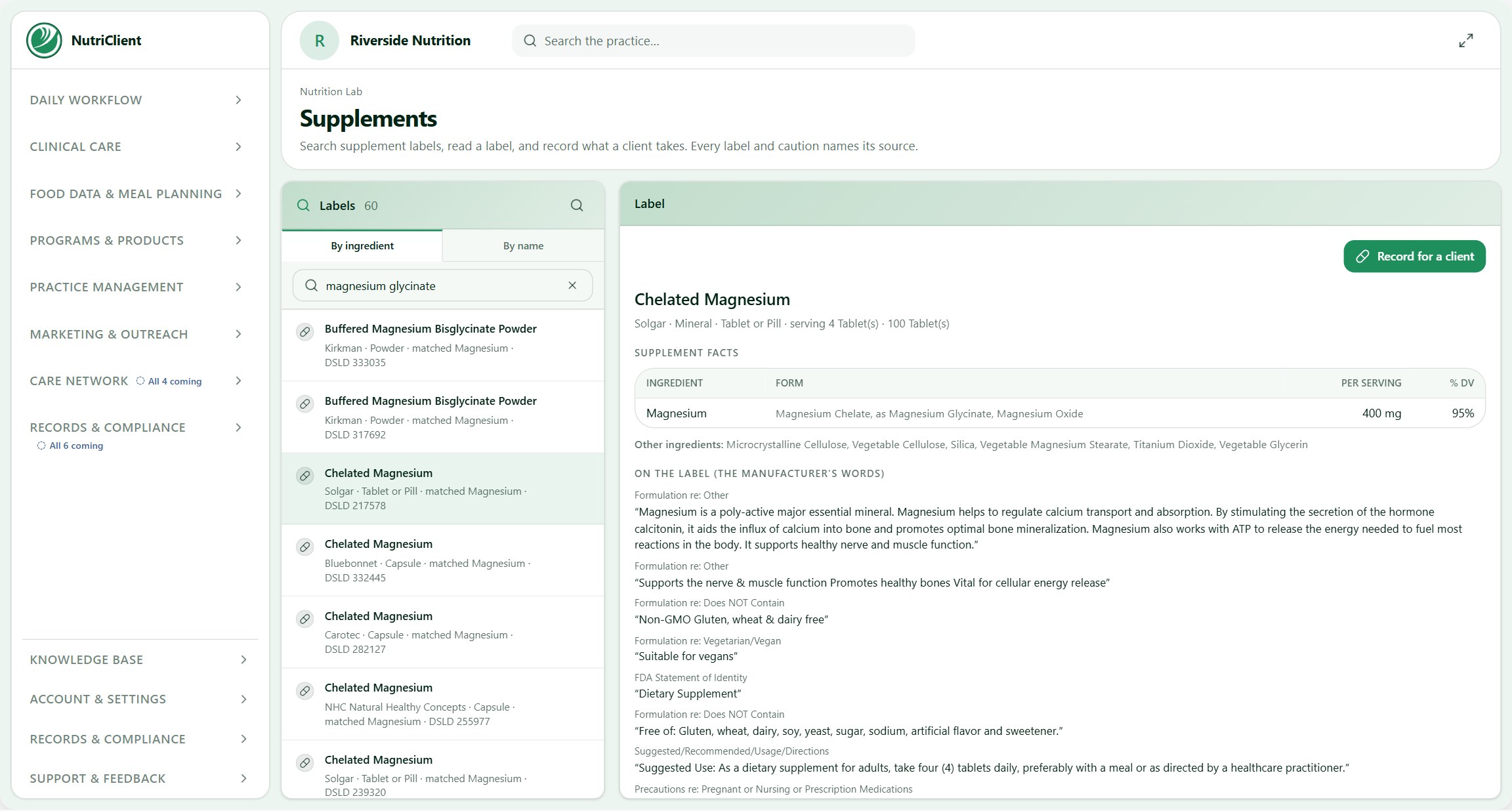 Food Data & Meal Planning in the practice app